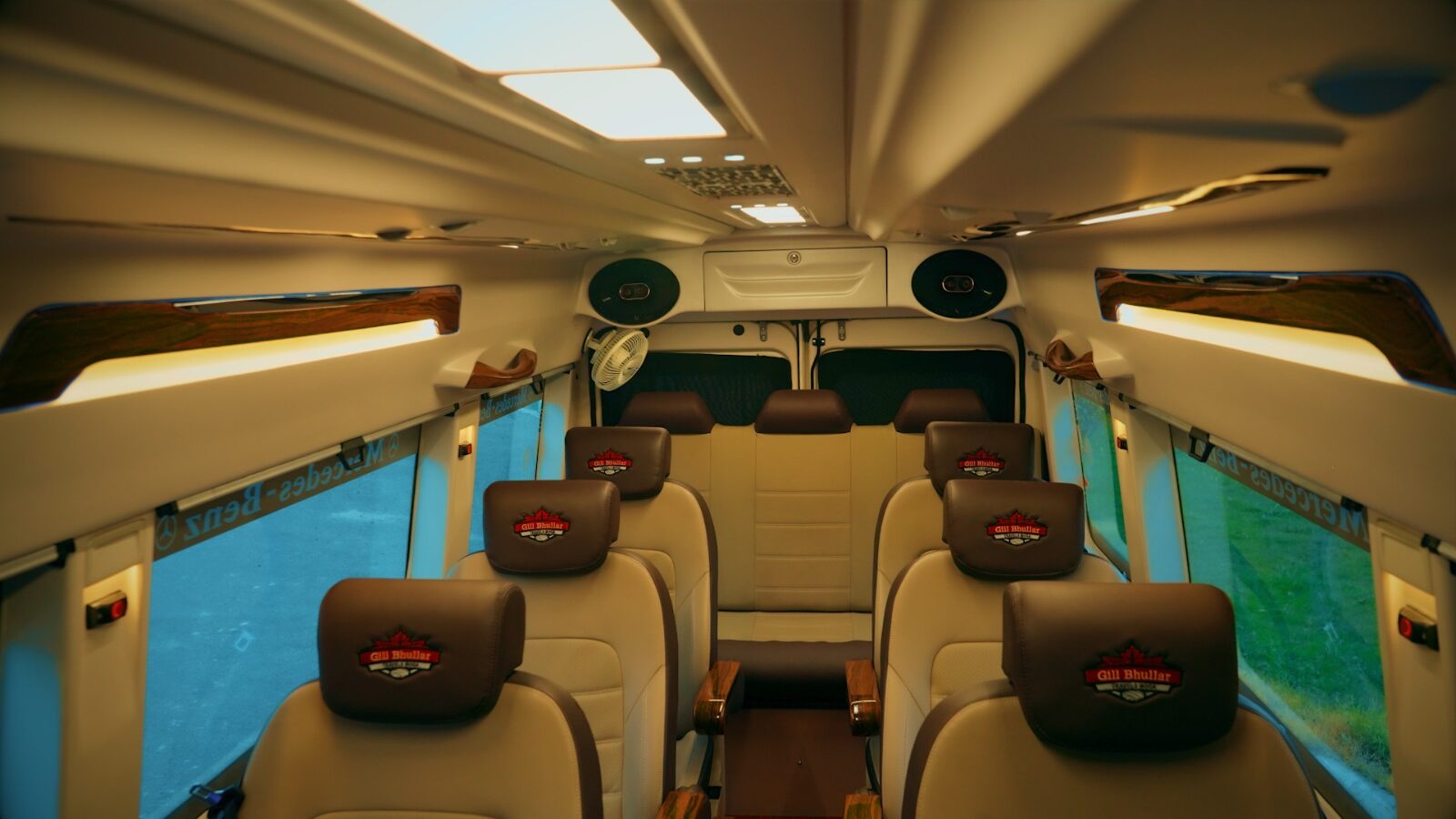 Spacious interior of a luxury group van